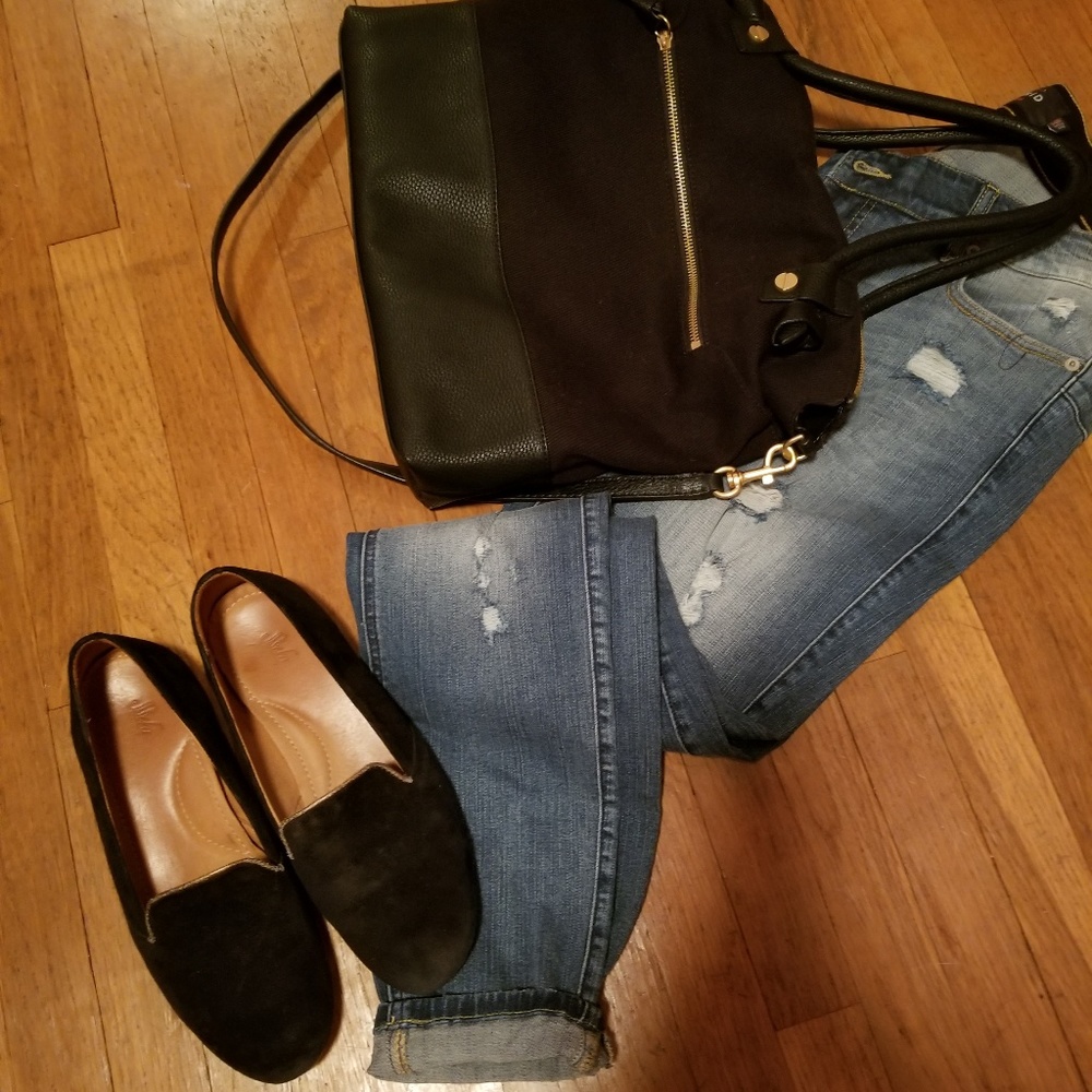 Sseko Black and gold trimmed loafers
